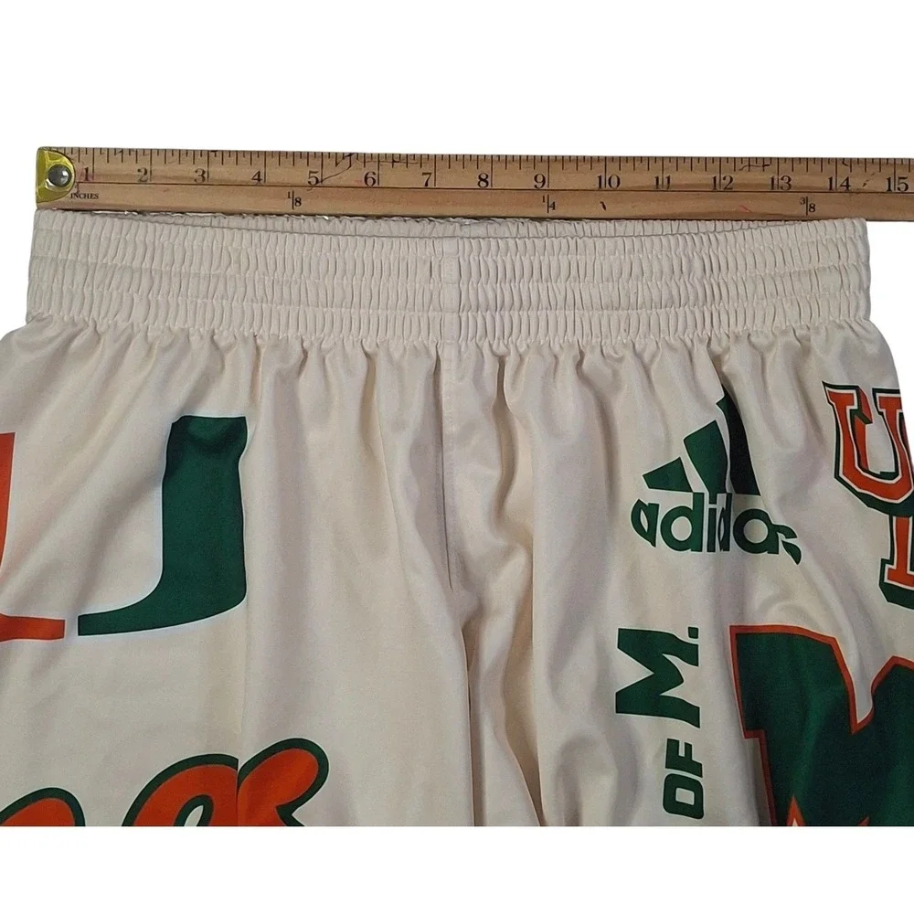 Adidas Miami Hurricanes Mens Large Cream Athletic Shorts U of M NCAA Basketball